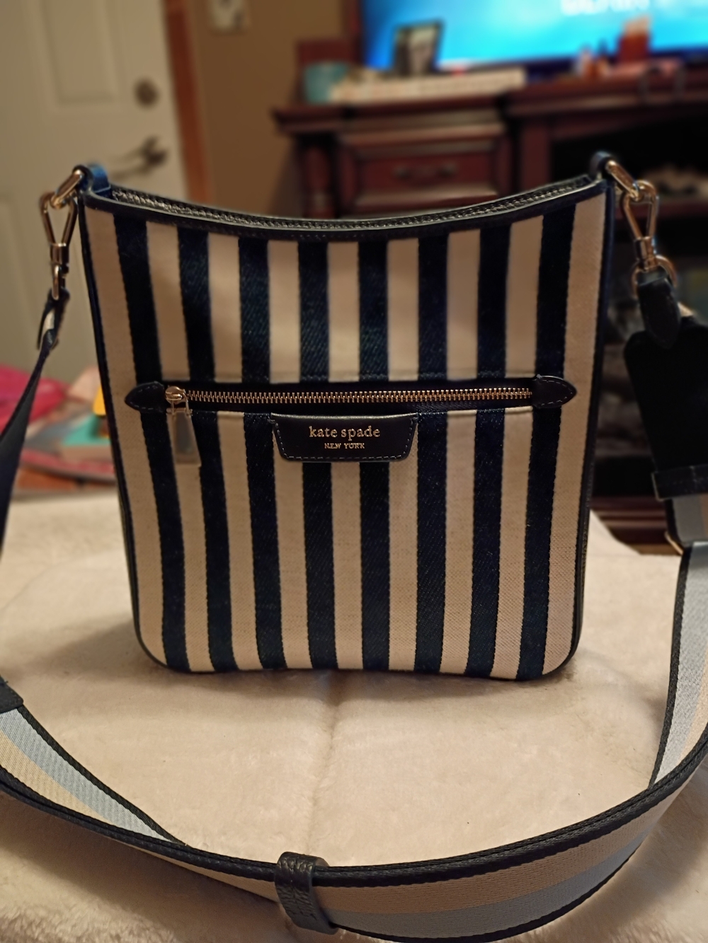 kate spade New York Hudson Striped Navy and Cream Canvas Fabric